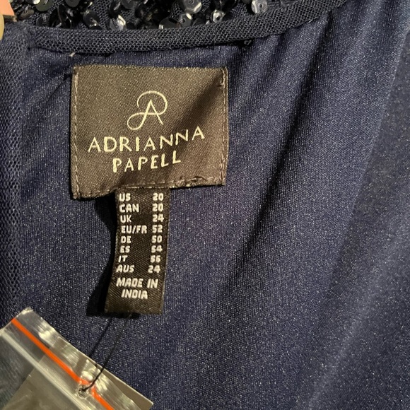 Adrianna Papell New Womans Beaded Boat Neck Gown Navy Blue Size 20 Flared Sleeve - Picture 9 of 10